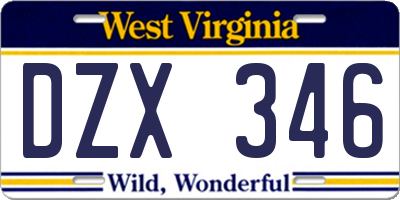 WV license plate DZX346