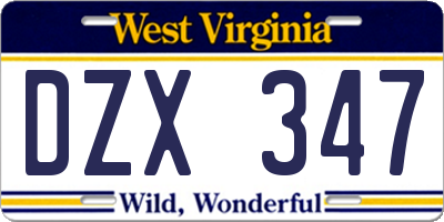 WV license plate DZX347