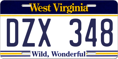 WV license plate DZX348