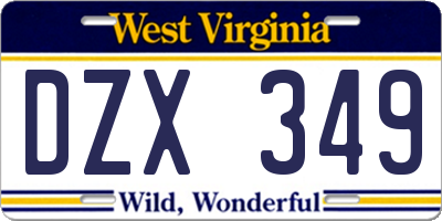 WV license plate DZX349