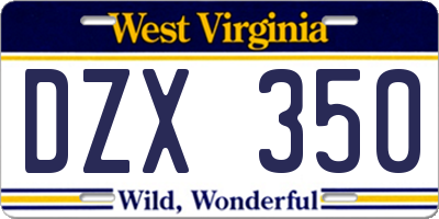 WV license plate DZX350