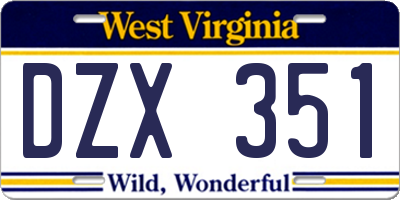 WV license plate DZX351