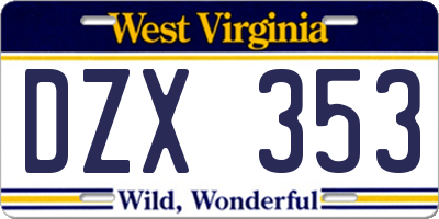 WV license plate DZX353