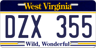 WV license plate DZX355