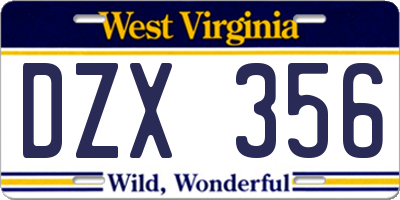 WV license plate DZX356