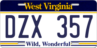 WV license plate DZX357