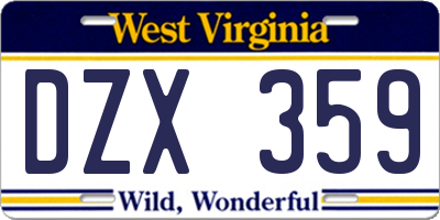 WV license plate DZX359