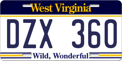 WV license plate DZX360