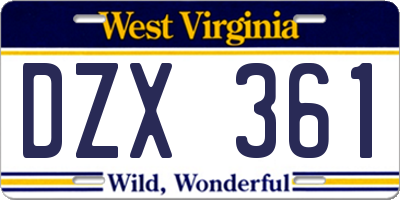 WV license plate DZX361