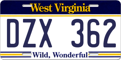 WV license plate DZX362