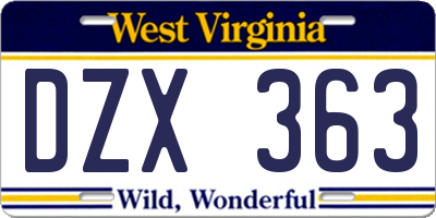 WV license plate DZX363