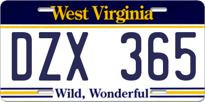 WV license plate DZX365