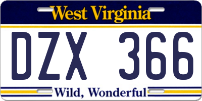 WV license plate DZX366
