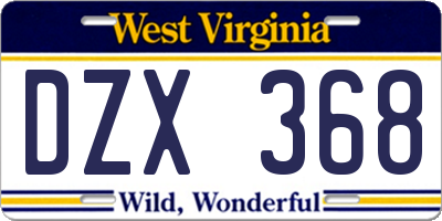 WV license plate DZX368