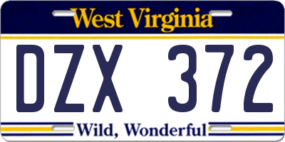 WV license plate DZX372