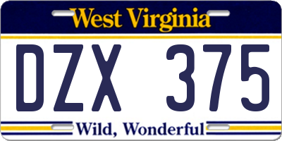 WV license plate DZX375