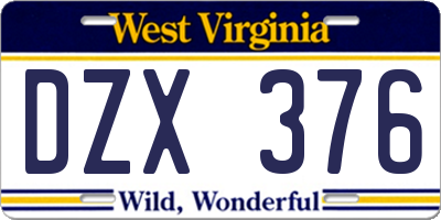 WV license plate DZX376