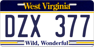 WV license plate DZX377