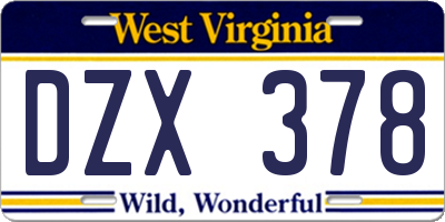 WV license plate DZX378