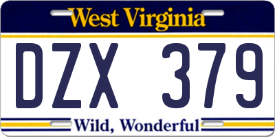 WV license plate DZX379