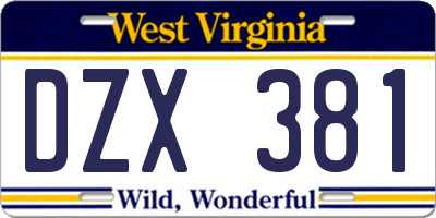 WV license plate DZX381