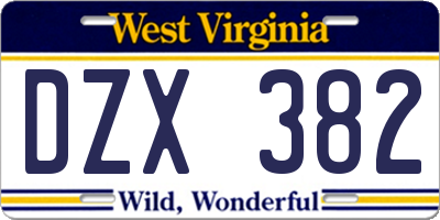 WV license plate DZX382