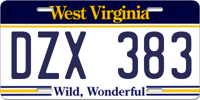 WV license plate DZX383