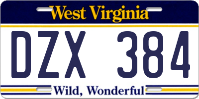 WV license plate DZX384