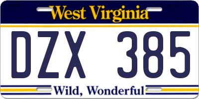 WV license plate DZX385