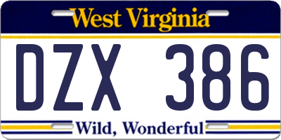 WV license plate DZX386