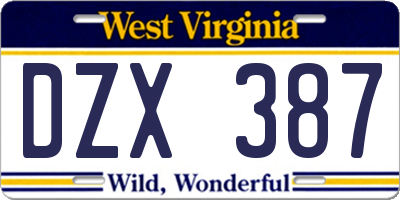 WV license plate DZX387