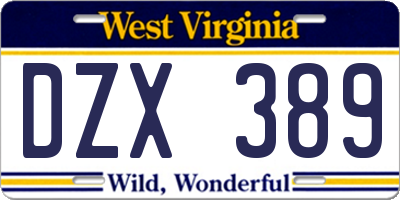 WV license plate DZX389