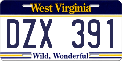 WV license plate DZX391