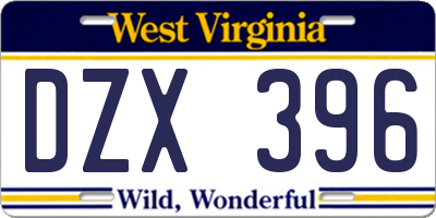 WV license plate DZX396