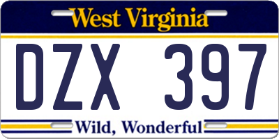 WV license plate DZX397