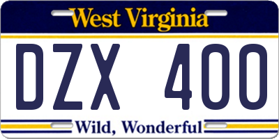 WV license plate DZX400