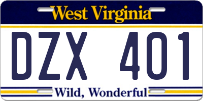 WV license plate DZX401