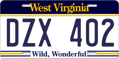 WV license plate DZX402