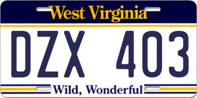 WV license plate DZX403