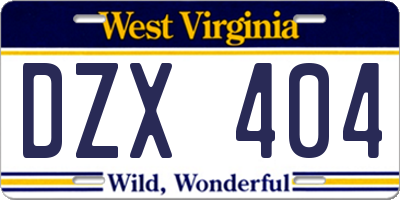 WV license plate DZX404