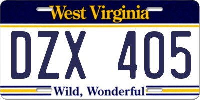 WV license plate DZX405