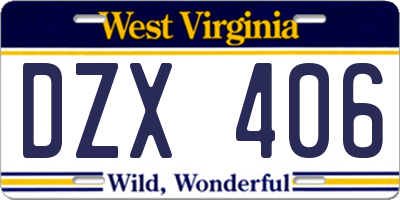 WV license plate DZX406