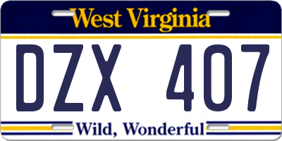 WV license plate DZX407