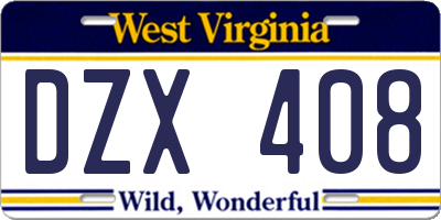 WV license plate DZX408