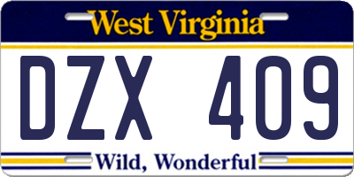 WV license plate DZX409