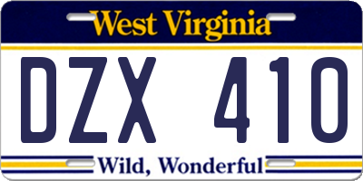 WV license plate DZX410