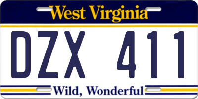 WV license plate DZX411