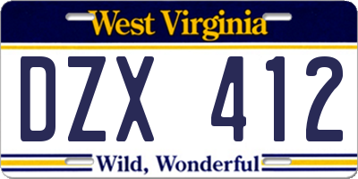 WV license plate DZX412