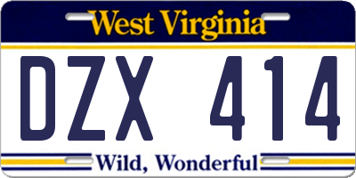 WV license plate DZX414