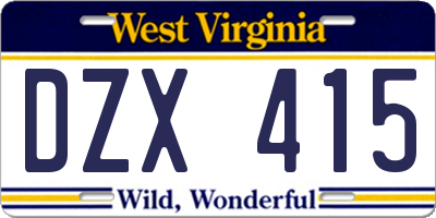 WV license plate DZX415